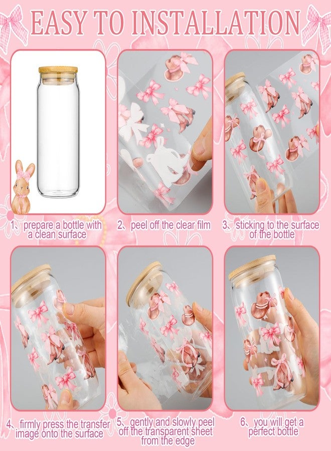 Glenmal 12 Sheets Coquette UV DTF Cup Wrap Stickers Pink Bow UV DTF Cup Wraps Transfer Stickers for DIY Craft Decorations for 16 oz Glass Water Bottle (Lovely) - Image 3