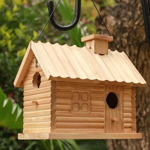 STARSWR Bird House OutsideOutdoor Bird Houses Natural Wooden Bird Hut Clearance 2 Hole Bluebird Finch Cardinals 2 Rooms Hanging Birdhouse for Garden Viewing - Image 3