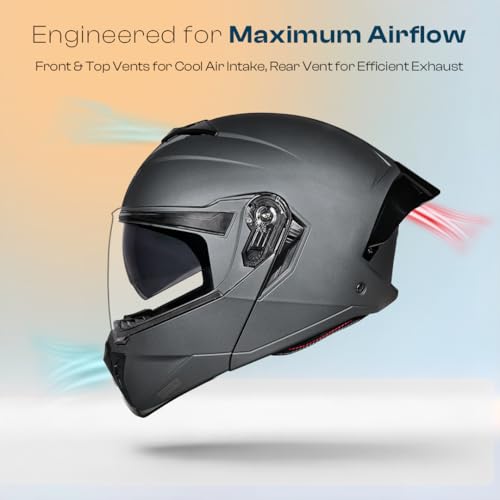 STUDDS Trooper ISI and DOT Certified Matt Finish Flip-up Full Face Helmet for Men and Women with Inner Sun Visor (Matt Gun Grey M) - Image 3