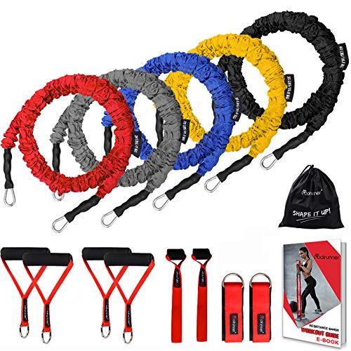 Coolrunner 14 PCS Resistance Bands Set, Exercise Tubes, 20lbs to 40lbs Workout Bands with Handles Protective Nylon Sleeves Door Anchor Ankle Strap, Elastic Exercise Bands for Men Women - up to 150lbs - Image 1