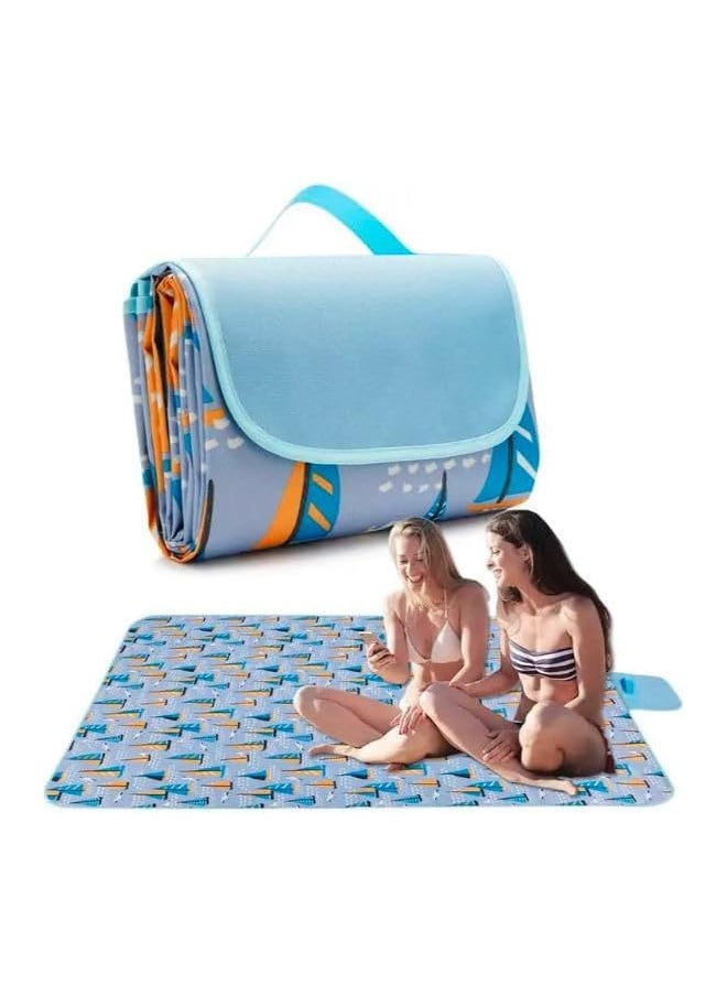 erorex EROREX Foldable Picnic Blanket Waterproof Beach Blanket Waterproof Picnic Blanket Portable Picnic Mat Portable Beach Mat For Outdoor Camping Family Outdoor Park Garden Blue（145 ×180cm）, Full  - Image 1