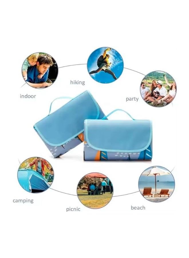 erorex EROREX Foldable Picnic Blanket Waterproof Beach Blanket Waterproof Picnic Blanket Portable Picnic Mat Portable Beach Mat For Outdoor Camping Family Outdoor Park Garden Blue（145 ×180cm）, Full  - Image 3