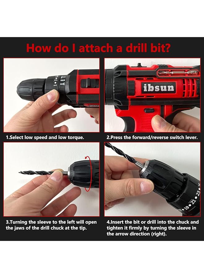 Cordless Drill Driver 21V Cordless Hammer Drill With 1 Batteries 2.0Ah 25+3 Torque 42N.M Max Electric Drill 2 Speed Led Light
