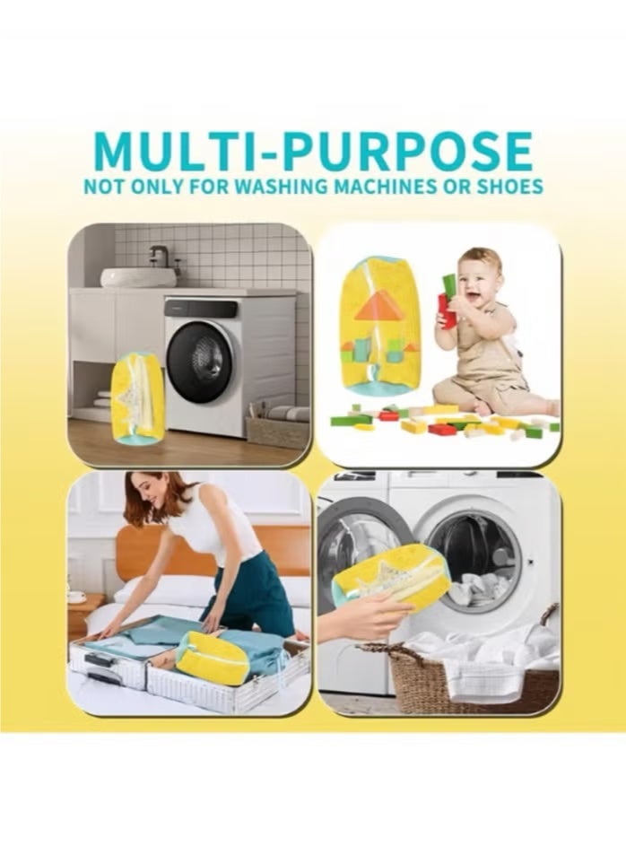 2 PCS Shoe Cleaning Bag, Shoe Bag for Washing Machine, Shoe Washing Machine Bag, Adjustable Shoes Laundry Bag, Sneaker Washing Bag for 360° Cleaning White Shoes, Yellow and blue - Image 3