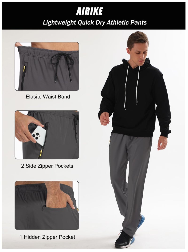 AIRIKE Men's Elastic Waist Hiking Pants Water Resistant Quick-Dry Lightweight Outdoor Sweatpants with Zipper Pockets - Image 3