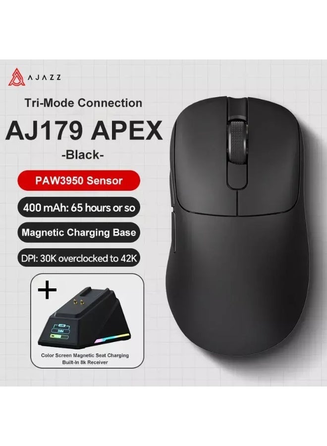 A-jazz AJAZZ AJ179 APEX 8K Gaming Mouse with RGB Magnetic Charging Base, Bluetooth/2.4GHz/USB-C Support, Lightweight (58g), PAW3950 30K Optical Sensor, Ergonomic Design for Mac/Windows (Black) - Image 3
