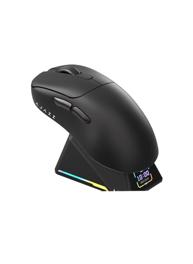 A-jazz AJAZZ AJ179 APEX 8K Gaming Mouse with RGB Magnetic Charging Base, Bluetooth/2.4GHz/USB-C Support, Lightweight (58g), PAW3950 30K Optical Sensor, Ergonomic Design for Mac/Windows (Black) - Image 1