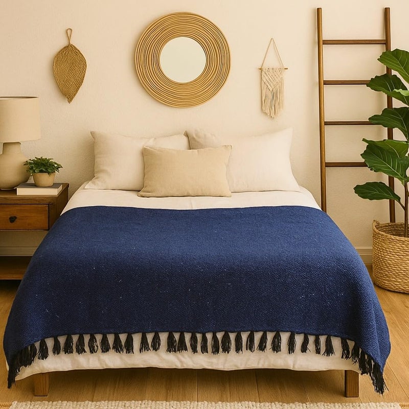 Open Road Goods Handmade Solid Color Yoga Blanket - Thick Mexican Blanket or Throw - Made for Yoga! (Slate Blue Blanket) - Image 2
