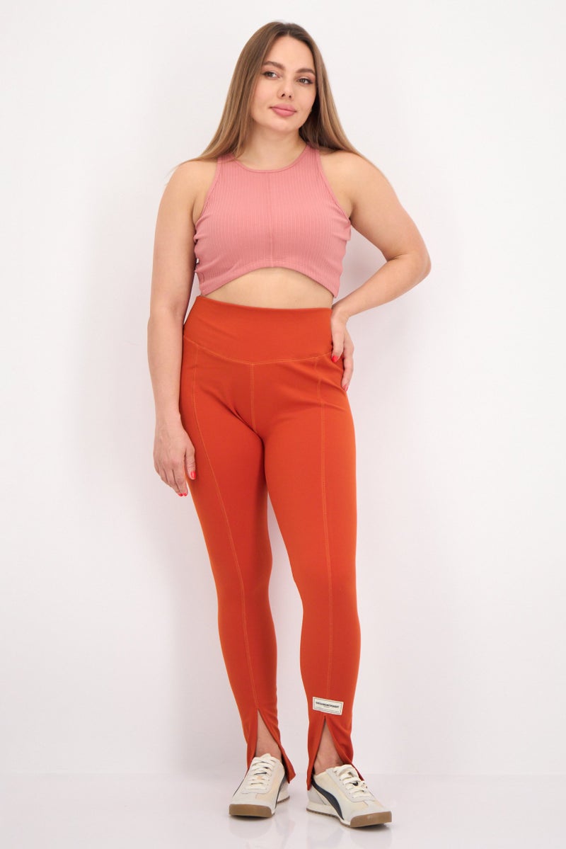 The Giving Movement Women Brand Logo Pull On Leggings, Rust - Image 2