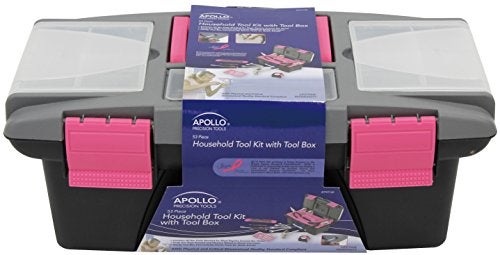 Apollo Tools 53 Piece Household Tool Set Includes Tools and Tool Box with a Selection of Most Needed Tools for Basic DIY Repairs, Maintenance and Crafts - Pink Ribbon - Image 2
