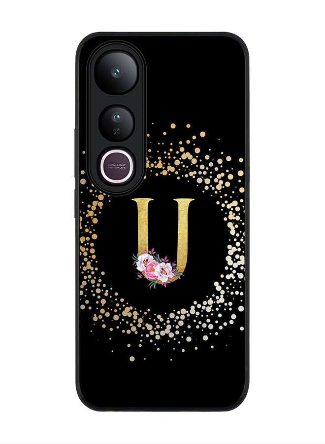Stylizedd For vivo V50 Lite Case,Slim fit Camera Protection, Shockproof Thin Phone cover  - Custom Monogram Floral - U ( Black )