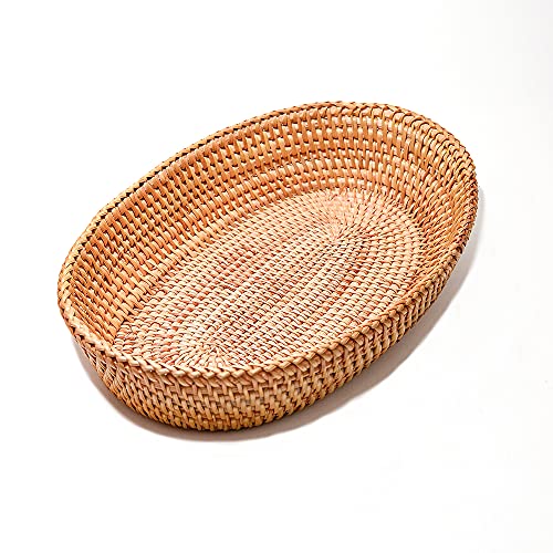 Afiaiwei 12.6 Inch Woven Bread Basket Fruit Basket for Kitchen Counter Wicker Handmade Long Bread Serving Basket Food Organizer Display Basket Storage Basket for Spoon Fork Napkin - Image 1