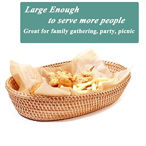 Afiaiwei 12.6 Inch Woven Bread Basket Fruit Basket for Kitchen Counter Wicker Handmade Long Bread Serving Basket Food Organizer Display Basket Storage Basket for Spoon Fork Napkin - Image 2