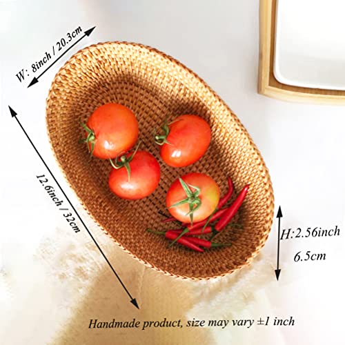 Afiaiwei 12.6 Inch Woven Bread Basket Fruit Basket for Kitchen Counter Wicker Handmade Long Bread Serving Basket Food Organizer Display Basket Storage Basket for Spoon Fork Napkin - Image 4
