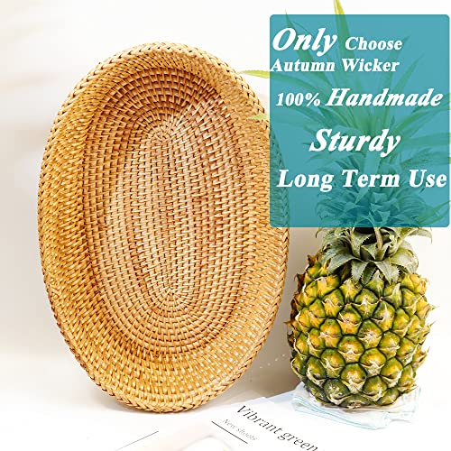 Afiaiwei 12.6 Inch Woven Bread Basket Fruit Basket for Kitchen Counter Wicker Handmade Long Bread Serving Basket Food Organizer Display Basket Storage Basket for Spoon Fork Napkin - Image 3
