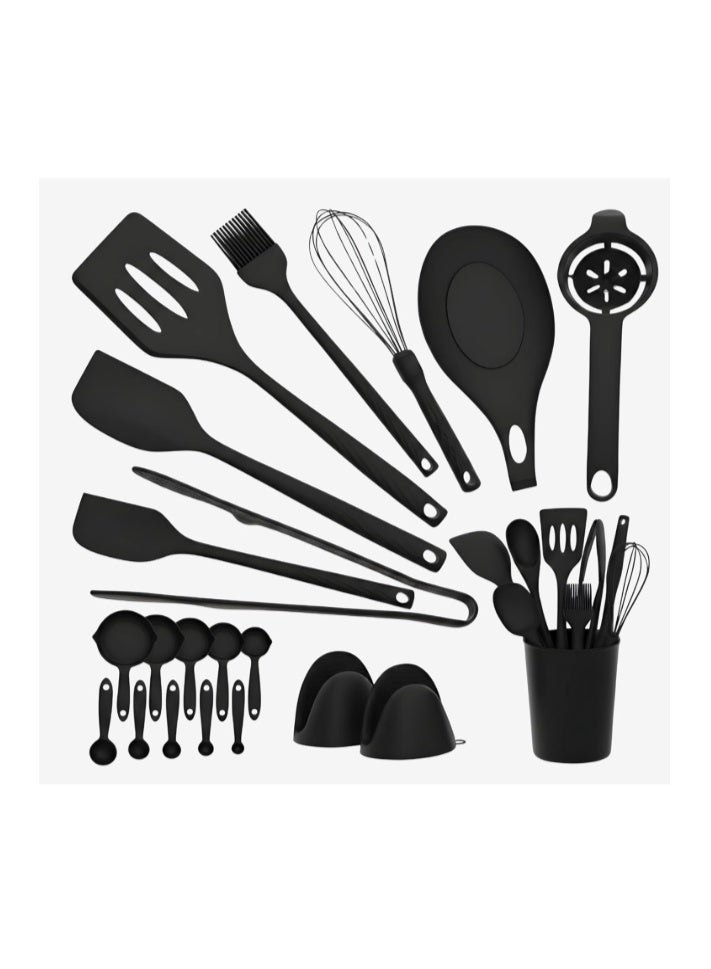 JUNI Kitchen Utensils Set – 21-Piece Silicone Kitchen Utensils Set, Heat-Resistant Silicone Cooking Utensils, Non-Stick Cookware Safe Kitchen Tool Set, BPA-Free with Storage Holder - Image 1