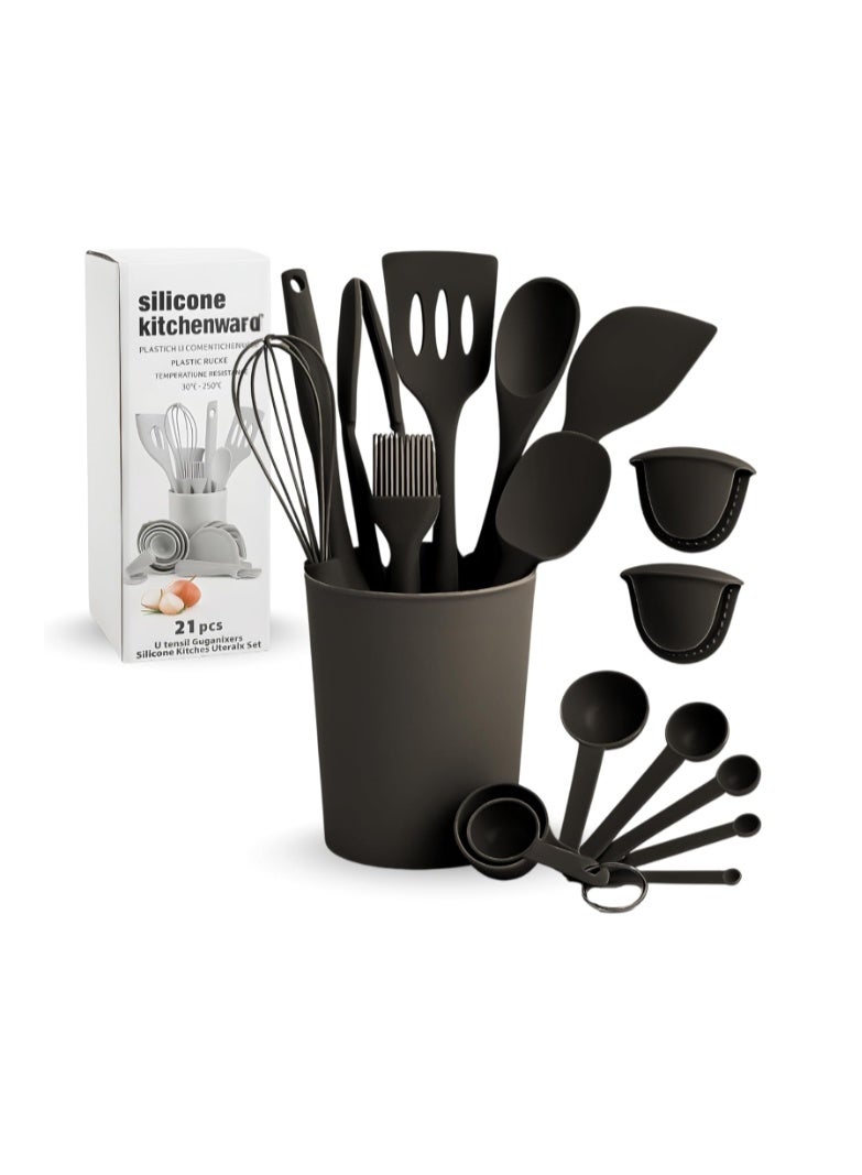 JUNI Kitchen Utensils Set – 21-Piece Silicone Kitchen Utensils Set, Heat-Resistant Silicone Cooking Utensils, Non-Stick Cookware Safe Kitchen Tool Set, BPA-Free with Storage Holder - Image 2
