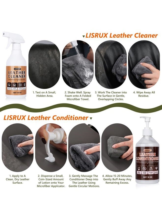LISRUX Leather Cleaner and Conditioner Kit-2×18oz Leather Care For Car Seats, Furniture, Couches, Shoes & Boots, Restores & Protects All Leather For Natural, Synthetic, Faux, Pleather, pH-Balanced - Image 4