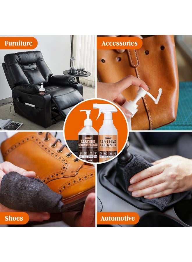 LISRUX Leather Cleaner and Conditioner Kit-2×18oz Leather Care For Car Seats, Furniture, Couches, Shoes & Boots, Restores & Protects All Leather For Natural, Synthetic, Faux, Pleather, pH-Balanced - Image 5