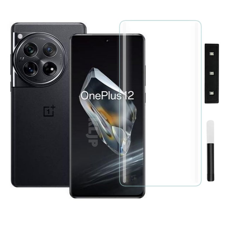 KLJP Advanced HD+ Curved UV Gorilla Tempered Glass Screen Protector Designed For Oneplus 12 - Edge-To-Edge Protector Full Screen Coverage with Easy Installation Kit - Image 1