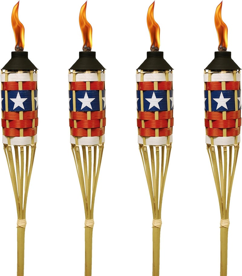 TIKI Brand 57-Inch Americana Patriotic Bamboo Torch with FlameKeeper Technology, 4-Pack