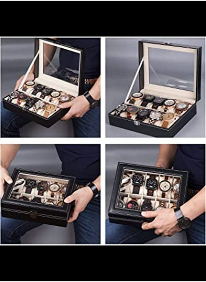 RollsTimi  - Men's 12 Compartments See Through Window Watch Box,30x20.2x8cm - Image 1