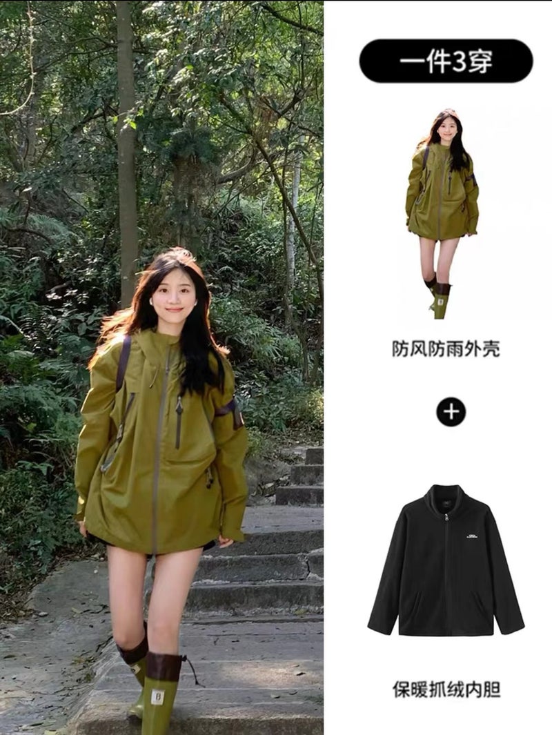 Japanese Mountain Jacket Womens Hooded 2023 Spring and Autumn Mountaineering Camping Wear Mens Jacket Couples Trendy Brand Jacket 097# green liner 