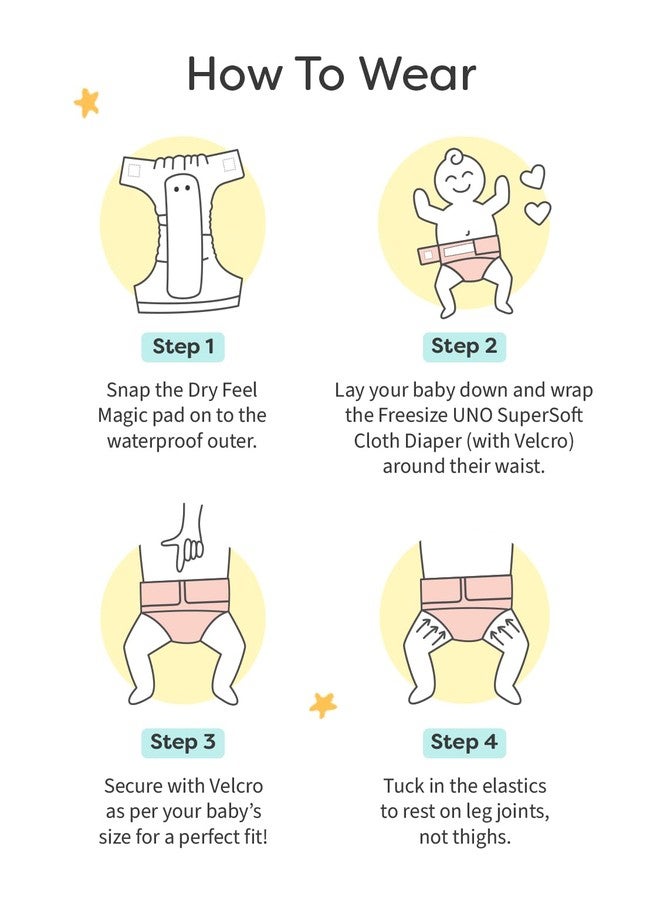 SuperBottoms Freesize UNO SuperSoft Cloth Diaper (with Velcro) | Reusable, Adjustable Cloth Diaper for Babies | Dry Feel Comfort | Fits from 3 Months to 3 Years | Washable & Rash-Free | Pack of 3 - Image 5