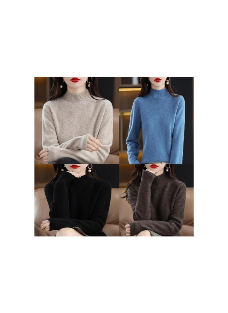 Generic - Women High Neck Cashmere Wool Sweater Thick Half-High-Necked Long Sleeve Knitted Pullover Tops - Image 1
