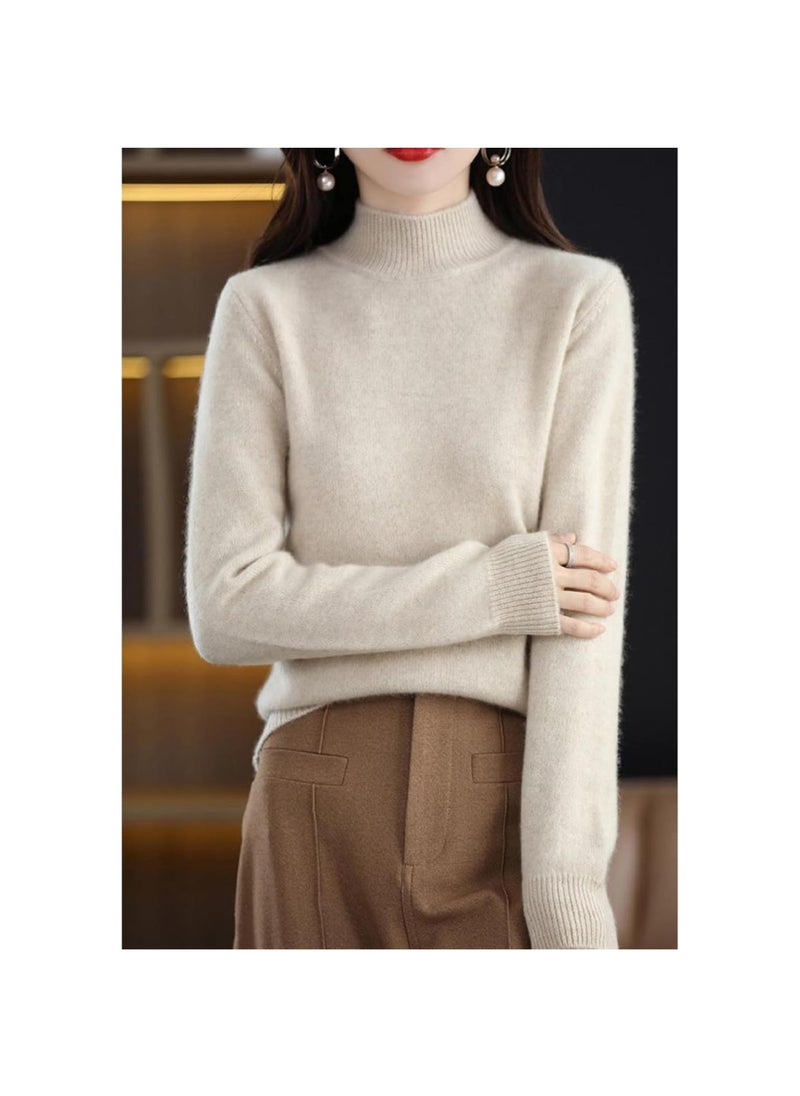 Generic - Women High Neck Cashmere Wool Sweater Thick Half-High-Necked Long Sleeve Knitted Pullover Tops - Image 1