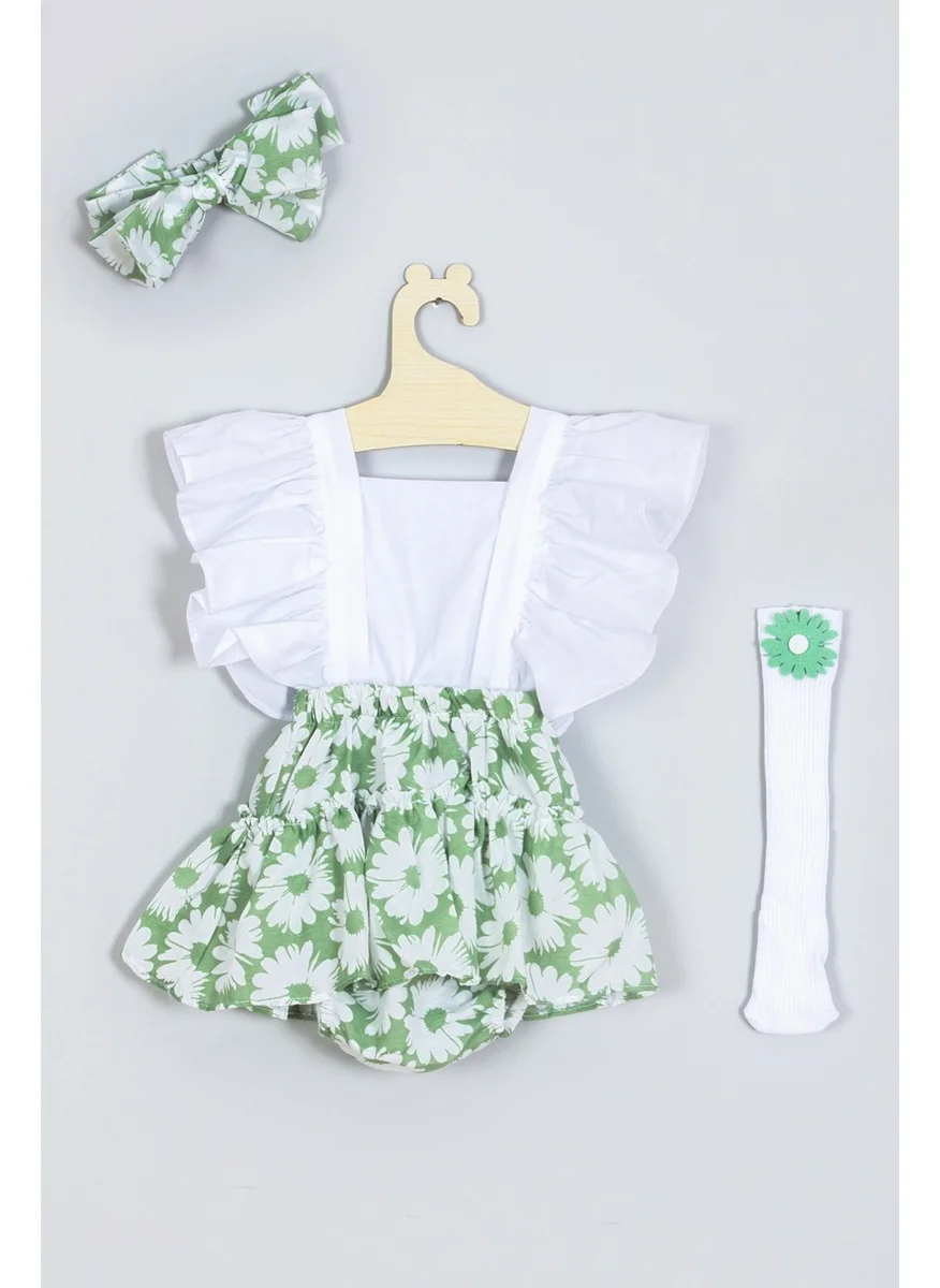 Ada Bebek Çocuk Ada Baby Kids Adabebek Frilly Floral Patterned Knee-Cuff Socks Set