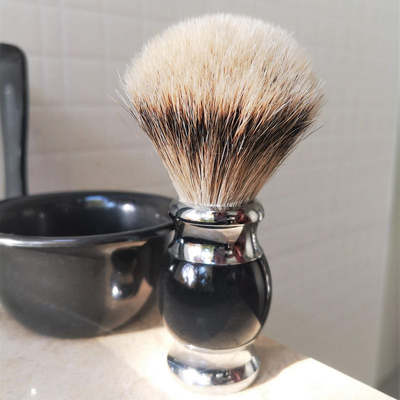 JEQUIL&CORENVEO 100% Silvertip Badger Hair Shaving Brush, Handmade Shaving Brush with Fine Resin Handle and Stainless Steel Base (Black) - Image 3