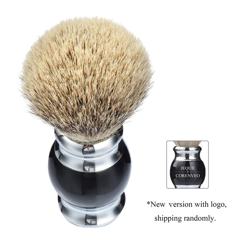 JEQUIL&CORENVEO 100% Silvertip Badger Hair Shaving Brush, Handmade Shaving Brush with Fine Resin Handle and Stainless Steel Base (Black) - Image 2