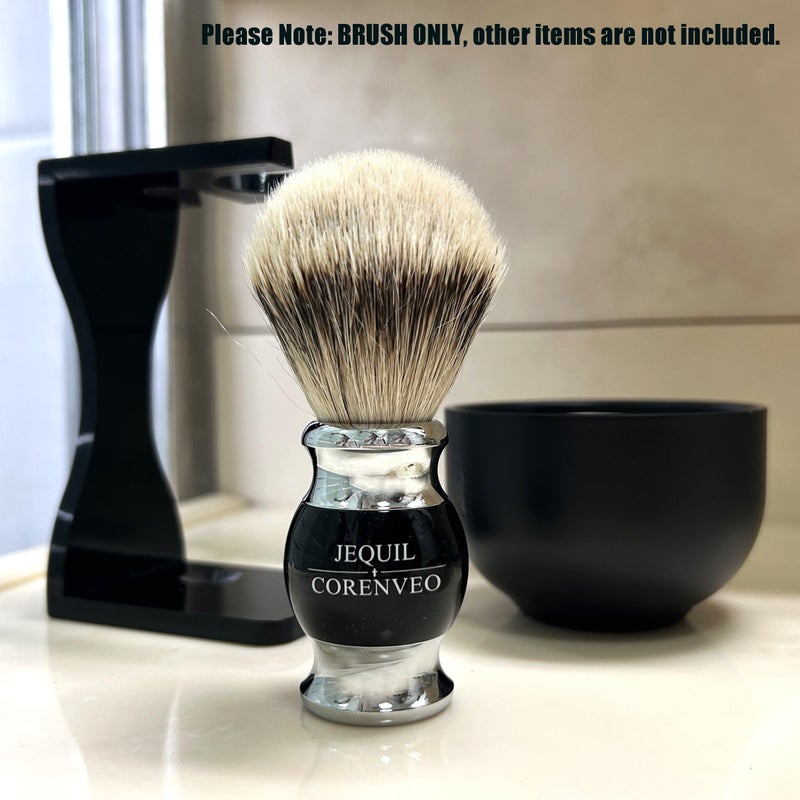 JEQUIL&CORENVEO 100% Silvertip Badger Hair Shaving Brush, Handmade Shaving Brush with Fine Resin Handle and Stainless Steel Base (Black) - Image 5