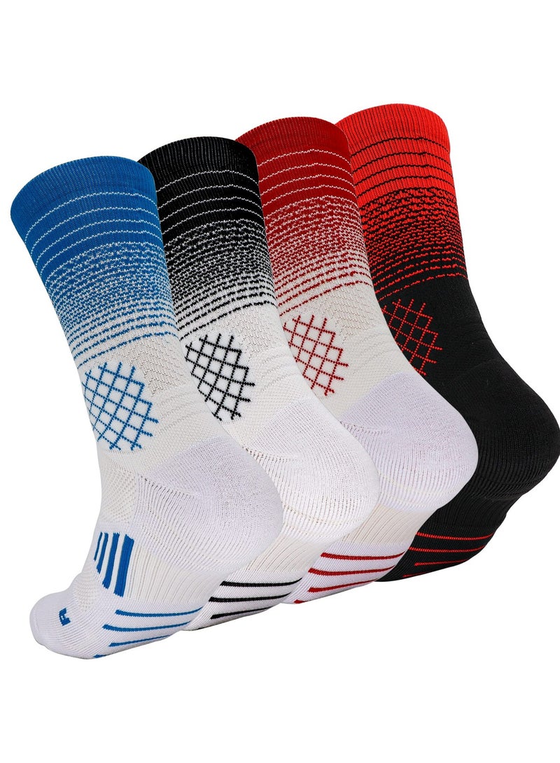 SOLARAE 4 Pairs Athletic Crew Socks Performance Thick Cushioned Sport Basketball Running Training Compression Socks for Men & Women - Image 1
