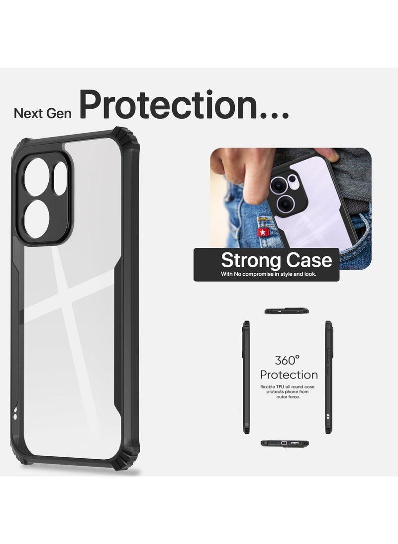 Case for Oppo Reno 13 F 5G Clear Cover Hard PC Back Cover with Shockproof TPU Black Border 360 Degree Impact Resistant non-Yellowing Transparent Cover For Oppo Reno13 F 5G