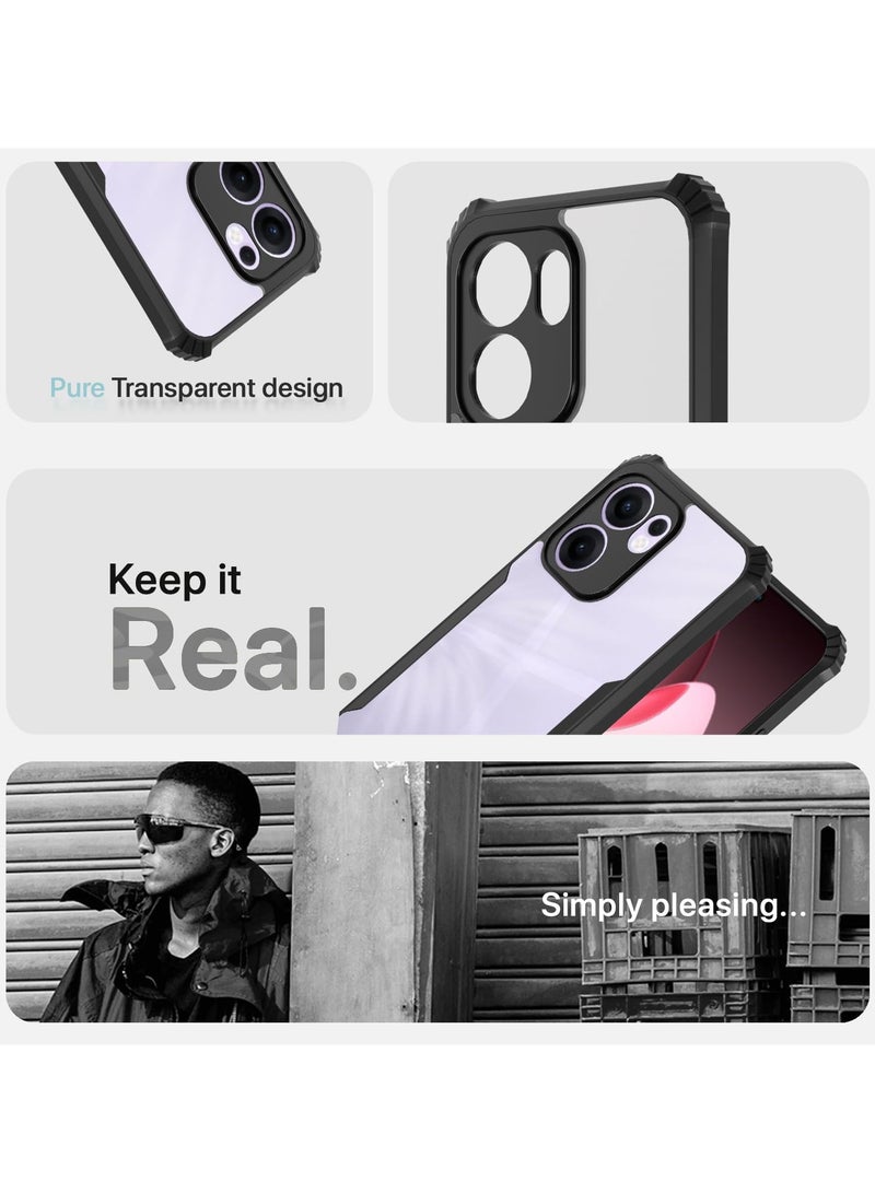Case for Oppo Reno 13 F 5G Clear Cover Hard PC Back Cover with Shockproof TPU Black Border 360 Degree Impact Resistant non-Yellowing Transparent Cover For Oppo Reno13 F 5G