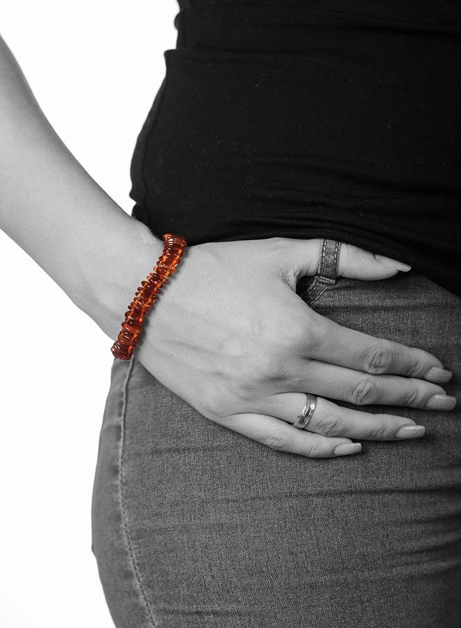 AMBERAGE Natural Baltic Amber Bracelet for Adults (Women/Men) - Hand Made from Polished/Certified Baltic Amber Beads(2Colors) (COGNAC) - Image 3