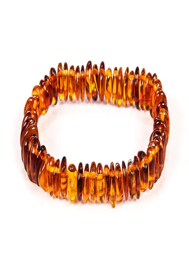 AMBERAGE Natural Baltic Amber Bracelet for Adults (Women/Men) - Hand Made from Polished/Certified Baltic Amber Beads(2Colors) (COGNAC) - Image 1
