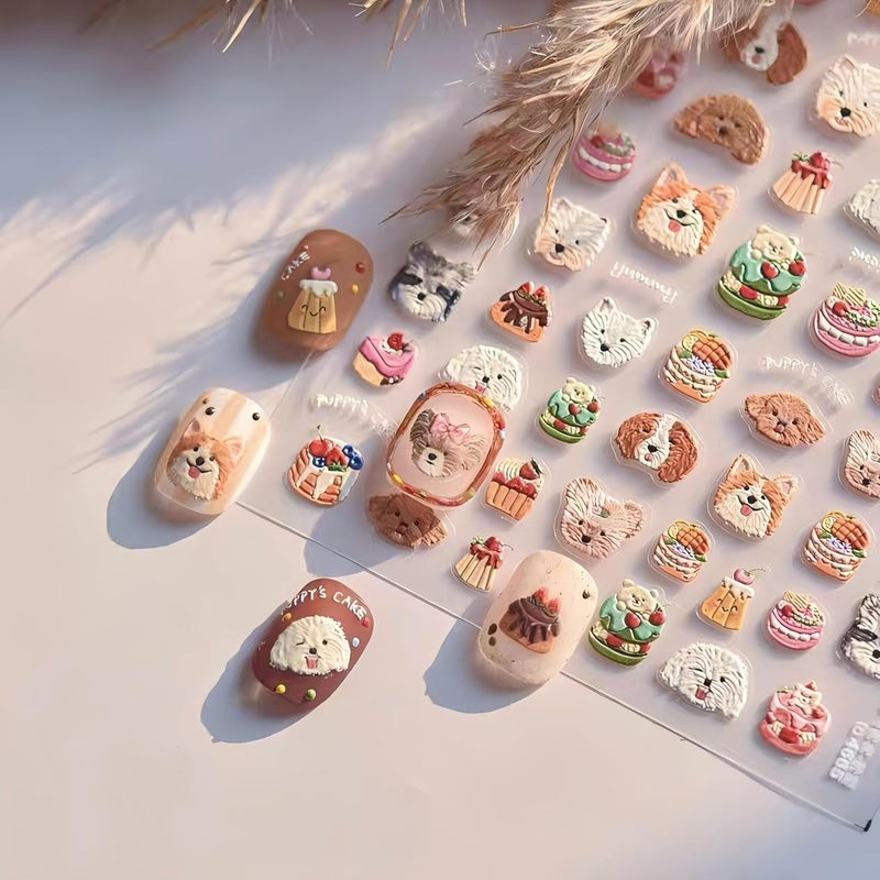 Dedyel Cute 5D Embossed Cart Dog and Cute Animal Self Adhesive Nail Stickers for Women Girls Kids Nail Art Decoration - Image 3