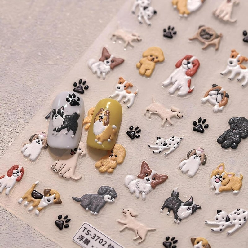 Dedyel Cute 5D Embossed Cart Dog and Cute Animal Self Adhesive Nail Stickers for Women Girls Kids Nail Art Decoration - Image 2