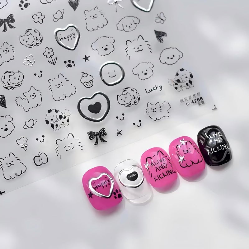 Dedyel Cute 5D Embossed Cart Dog and Cute Animal Self Adhesive Nail Stickers for Women Girls Kids Nail Art Decoration - Image 5