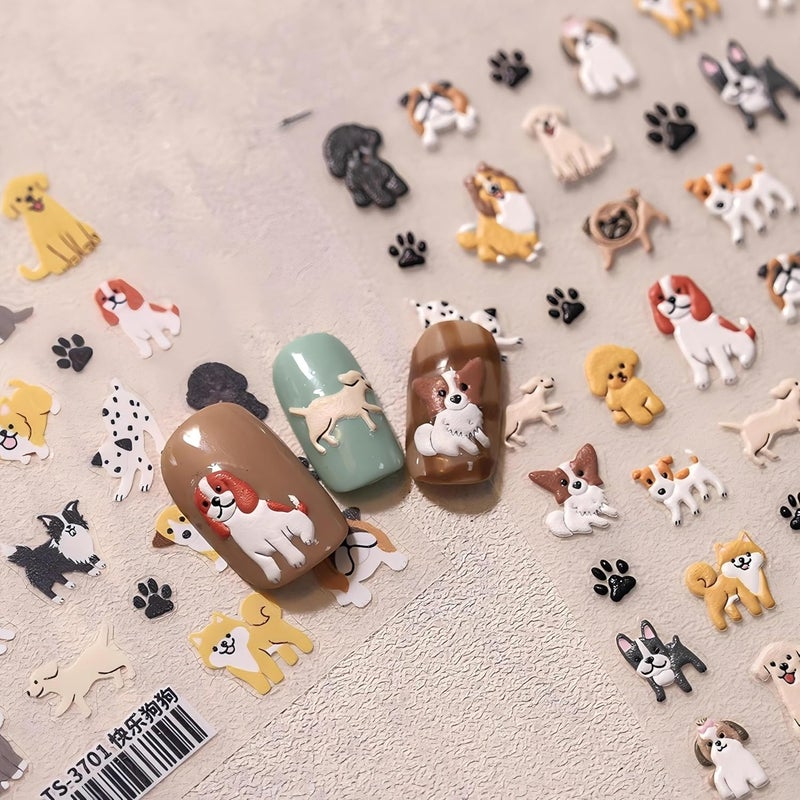 Dedyel Cute 5D Embossed Cart Dog and Cute Animal Self Adhesive Nail Stickers for Women Girls Kids Nail Art Decoration - Image 1