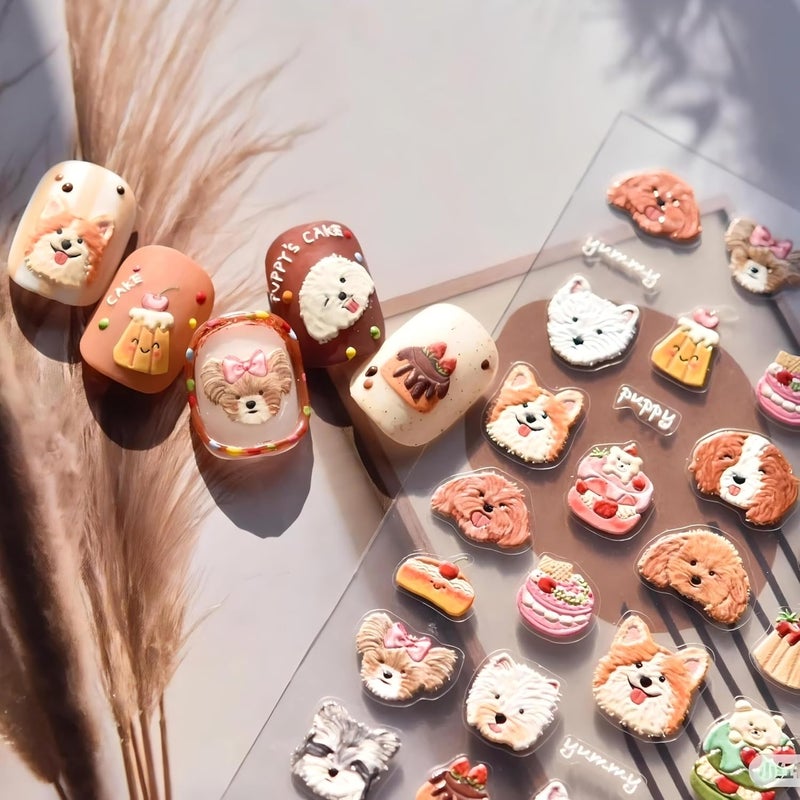 Dedyel Cute 5D Embossed Cart Dog and Cute Animal Self Adhesive Nail Stickers for Women Girls Kids Nail Art Decoration - Image 4