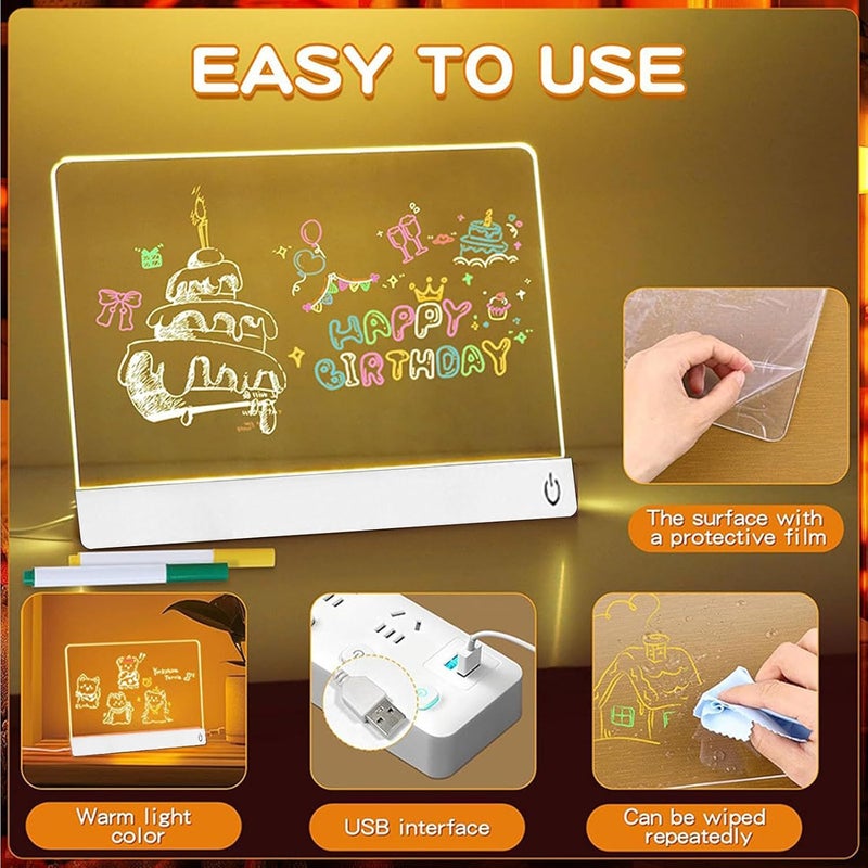 LiebeWH LED Drawing Board 7 Colors Lighted Acrylic 13.8x10 Inch Led Note Board for Writing with Stand and 7 Markers 4 Dynamic Modes - Image 4