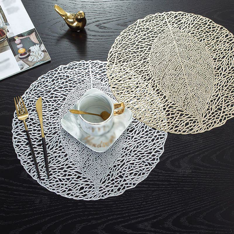 Bluwings PVC Vinyl Plastic Stain Resistant HeatResistant Round Table Place mats Hot Vessels for Kitchen Dining Table Leaf Shape 4 PCS - Image 1
