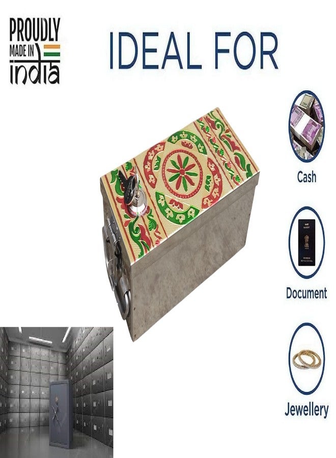 GinoSet Stainless Steel Storage Cash Box Pooja Peti, Jewellery Organizer, Vanity Storage Box, Safe Bank Locker Handicrafts Meenakari Design with Top Side Lock (8 inch) - Image 4
