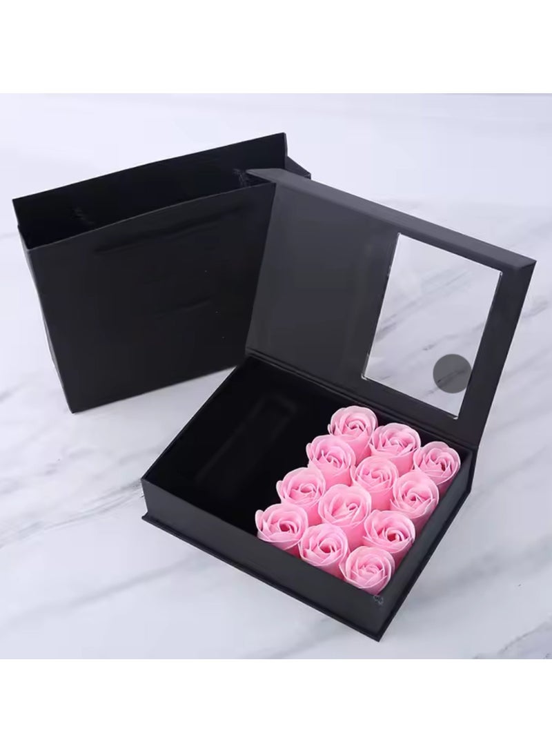 Gift Box with 12 Heads Roses,Jewelry Flower Box with Bag, Forever Preserved Rose Box, Real Eternal Roses for Women, Wife, Girlfriend, Etc Pink 