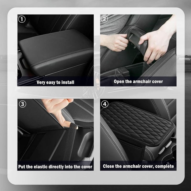 VIKINGS Car Center Console Cover,Microfiber Leather Car Armrest Cover Cushion with 2 Storage Bags,Universal Car Armrest Storage Box.(Black) - Image 5