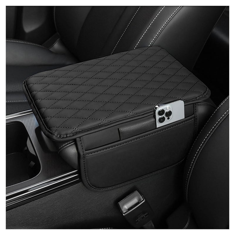 VIKINGS Car Center Console Cover,Microfiber Leather Car Armrest Cover Cushion with 2 Storage Bags,Universal Car Armrest Storage Box.(Black) - Image 1